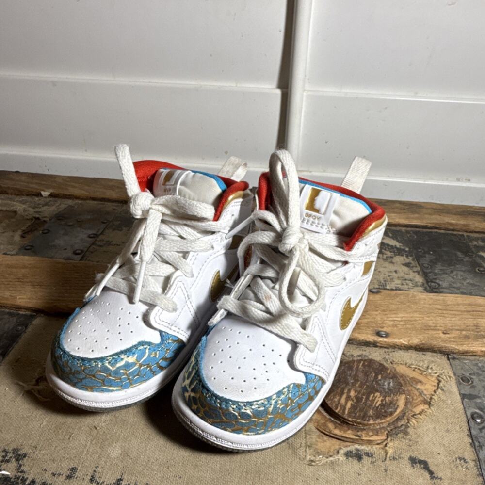 Jordan Air Jordan 1 Low Unisex Kids Sneaker White/Gold/Red/Blue 7C